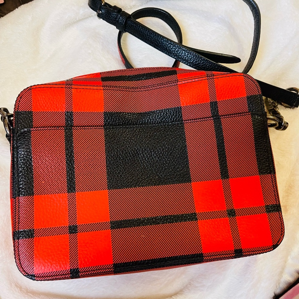 Coach Vibrant Red and Black Plaid Crossbody Bag - Picture 2 of 5